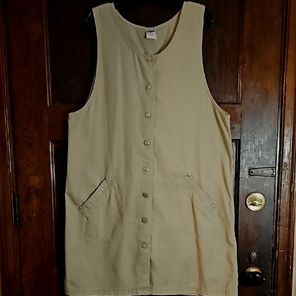 Vintage Essentials Style Tan Button-Down Sleeveless Dress - Size XL